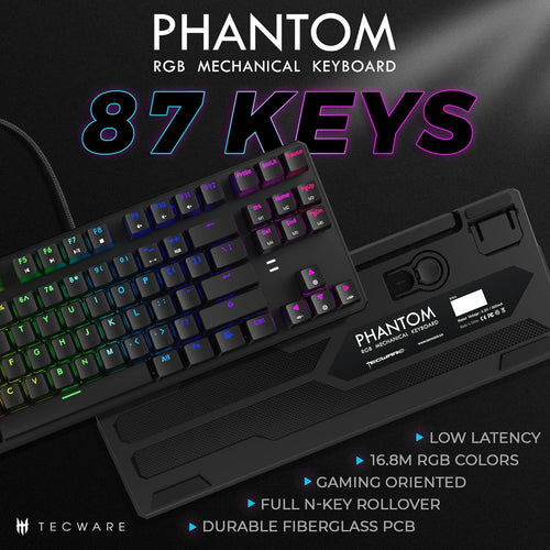 Phantom 87 Key RGB Mechanical Gaming Keyboard | Outemu Red Switch | 16.8M Color LED Lighting | 18 Pre-Set | Low Latency | N-Key Rollover | Software Customizable Keys | Wired USB Connection